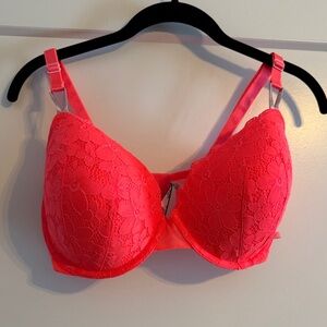 NWOT! Victoria's Secret Neon Coral Demi Lace Push up Bra - Sz. 36DDD